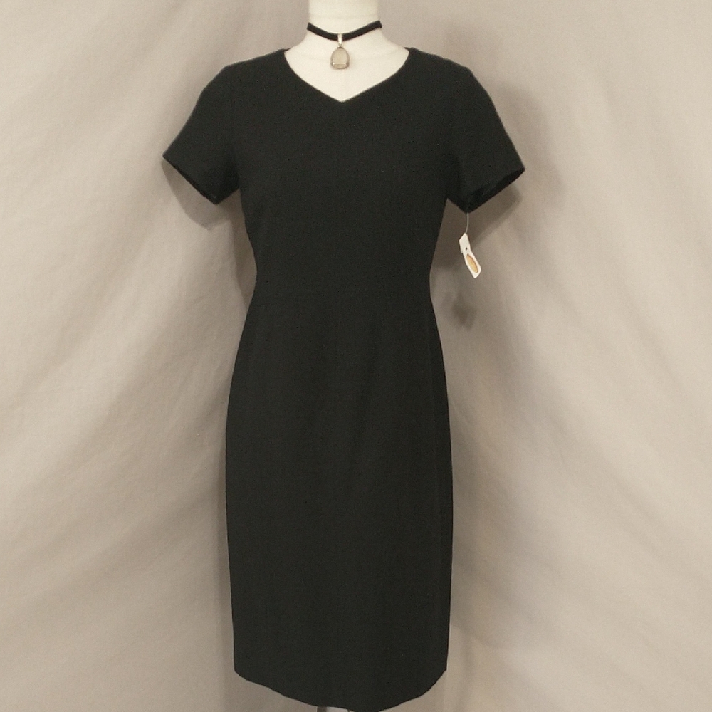 NWT Wool Crepe Short Midi Classic Little Black Dress Quality Timeless Mrk4 Fit6+
